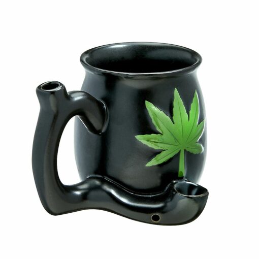 Shop black matt mug with embossed green leaf - roast & toast in australian