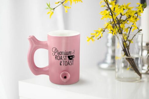 Shop Pink roast & Toast mug with black logo in australian