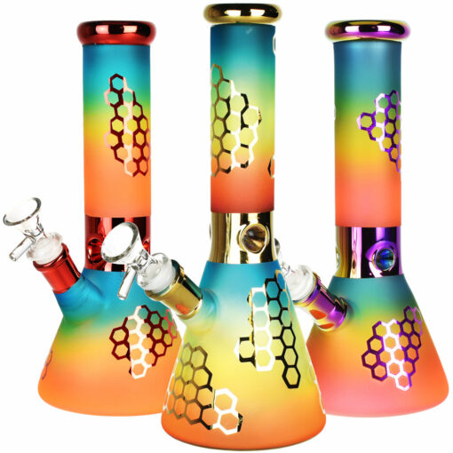 Shop Rainbow Honeycomb Glass Water Pipe - 10" / 14mm F in australian