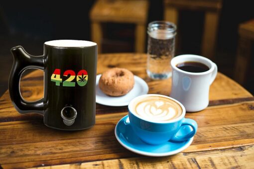 Shop 420 Mug - Black Mug with Rasta Colors in australian