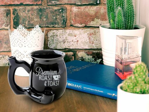 Shop Premium Roast & Toast Single Wall Mug - Shiny Black with White Print in australian