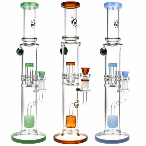 Shop Pulsar Dual Chamber Honeycomb Perc Water Pipe - 15.5"/14mm F/Colors Vary in australian