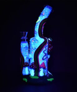 Shop Wide Eyed Shroom And Smoking Skeleton Glow In Dark Water Pipe - 9.5" / 14mm F in australian