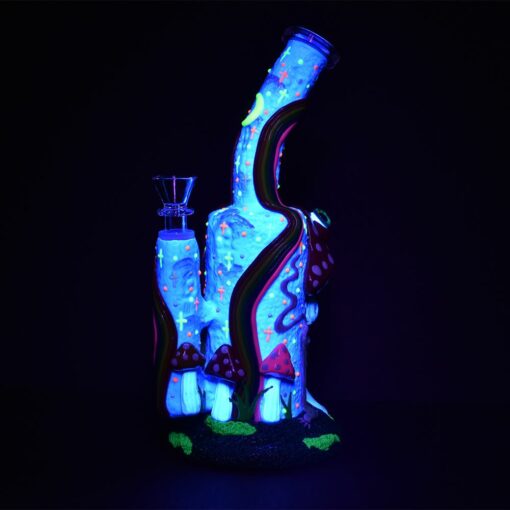 Shop Wide Eyed Shroom And Smoking Skeleton Glow In Dark Water Pipe - 9.5" / 14mm F in australian