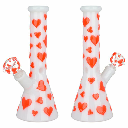 Shop Valentines Day Heart Glow In The Dark Beaker Water Pipe - 10" / 14mm F in australian