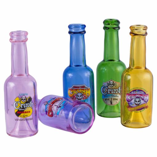 Shop Crush Vibrant Borosilicate Glass Bottle Chillums - 4" Hand Pipes in Rainbow Colors in australian