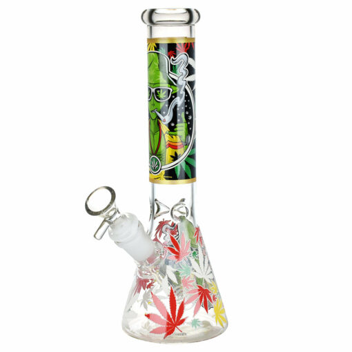 Shop Aliens And Hemp Leaves Glow Glass Beaker Water Pipe-10" / 14mm F / Designs Vary in australian