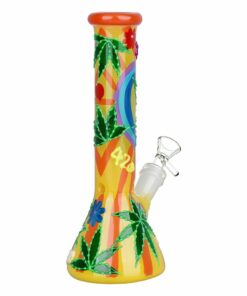 Shop 420 Hemp Leaf Glow In The Dark Beaker Glass Water Pipe - 9.25