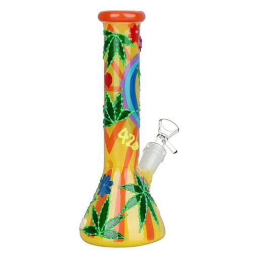 Shop 420 Hemp Leaf Glow In The Dark Beaker Glass Water Pipe - 9.25" / 14mm F in australian