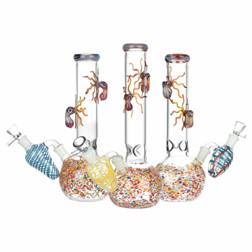 Shop Octopus Frit Bubble Base Water Pipe w/ Ash Catcher | 10" | 14mm F | Colors Vary in australian