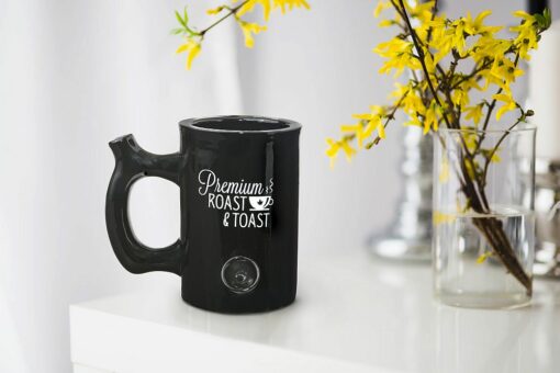 Shop Premium Roast & Toast Mug - Shiny Black with White Print in australian