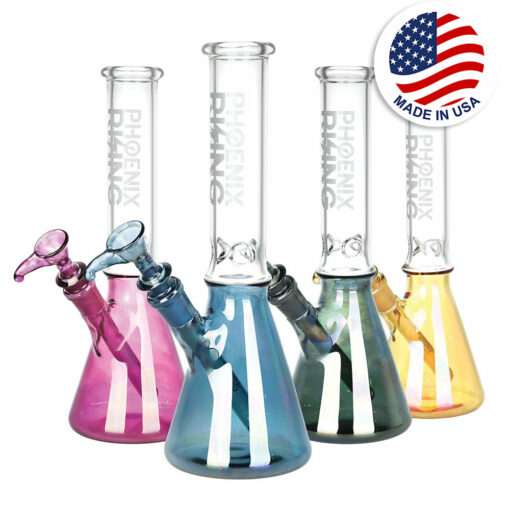 Shop Phoenix Rising Metallic Bottom Beaker Water Pipe -11"/14mm F/Clrs Vry in australian