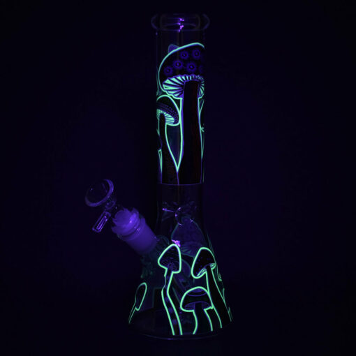 Shop Shrooms Are Watching Glow Glass Beaker Water Pipe - 10" / 14mm F / Designs Vary in australian