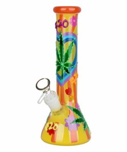 Shop 420 Hemp Leaf Glow In The Dark Beaker Glass Water Pipe - 9.25" / 14mm F in australian