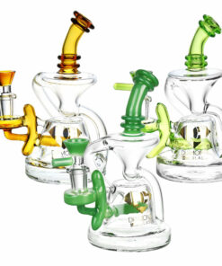 Shop Diamond Glass Gold Juno Recycler Water Pipe - 7"/14mm F/Clrs Vry in australian