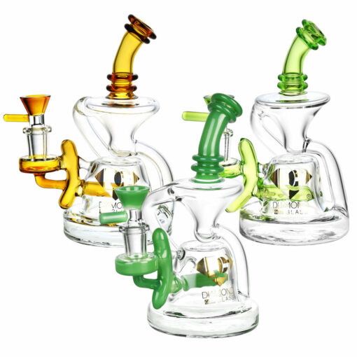 Shop Diamond Glass Gold Juno Recycler Water Pipe - 7"/14mm F/Clrs Vry in australian