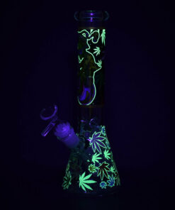 Shop Aliens And Hemp Leaves Glow Glass Beaker Water Pipe-10