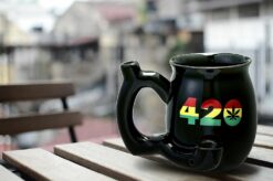 Shop 420 Mug - Black Mug with Rasta Colors in australian