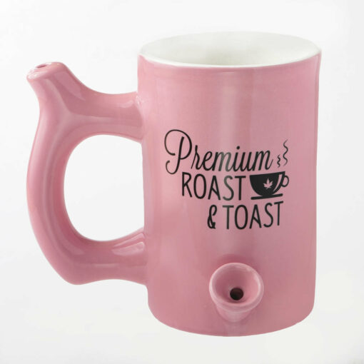 Shop Pink roast & Toast mug with black logo in australian