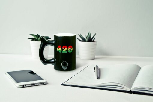 Shop 420 Mug - Black Mug with Rasta Colors in australian