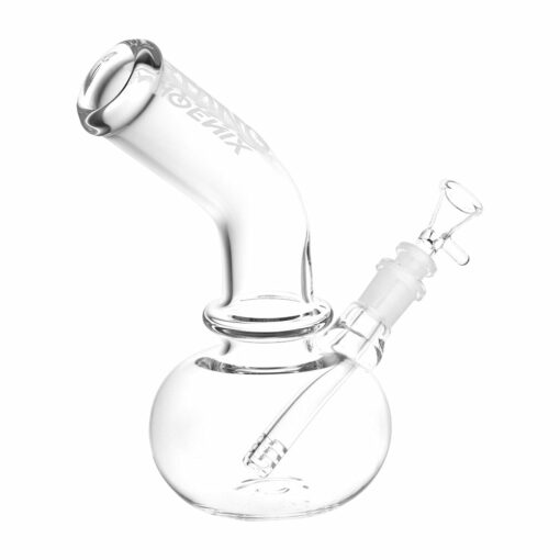 Shop Phoenix Rising Bent Neck Beaker Glass Water Pipe - 8.75" / 14mm F / Clear in australian