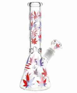 Shop Patriotic Leaf Beaker Glass Water Pipe - 10.25" / 14mm F in australian