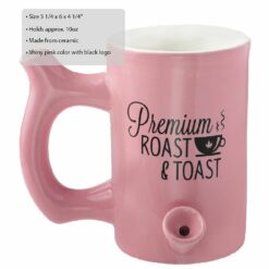 Shop Pink roast & Toast mug with black logo in australian