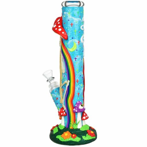 Shop Sneaky Skeleton and Watchful Fungi Glow In Dark Tube Water Pipe - 11.5" / 14mm F in australian