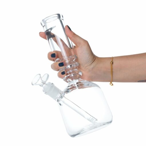 Shop Solid Glass 12in Sculpted Neck Barrel Beaker Bong in australian